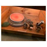 SILVER-TONE METAL SERVING TRAYS, METAL MUGS,