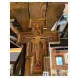 CRUCIFIX WALL HANGING, GILT WOOD FRAME, PAINTED