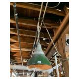 INDUSTRIAL PENDANT LIGHT, GREEN ENAMEL SHADE,