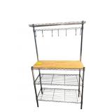 WIRE SHELVING UNIT, CHROME FINISH, WOOD TOP WORK