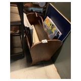 WOOD MAGAZINE RACK, CUTOUT HANDLES, CURVED SIDES,