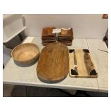 WOODEN SERVING BOWLS, OVAL SERVING TRAY,