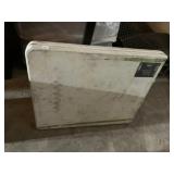 FOLDING TABLE, WHITE PLASTIC TOP, METAL FRAME.