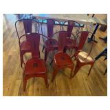 METAL BISTRO CHAIRS, RED DISTRESSED FINISH,