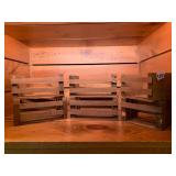 WOODEN SLATTED CRATES, STACKABLE DESIGN.