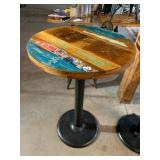 RECLAIMED WOOD TOP PUB TABLE, ROUND, MULTICOLORED