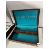 WOODEN STORAGE BOX, HINGED LID, INTERIOR SLOTTED