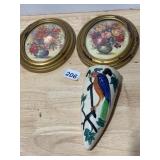 CERAMIC WALL POCKET, BIRD MOTIF, OVAL FLORAL