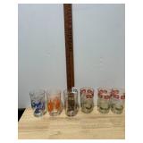 ASSORTED CHARACTER AND FLORAL DRINKING GLASSES,