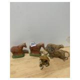 COMPOSITION ANIMAL FIGURINES, HORSES, LION,