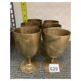 BRASS GOBLETS, STEMMED, ROUND BASES, PATINATED