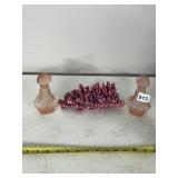 PINK GLASS PERFUME BOTTLES, SHELL FORM STOPPERS,