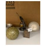 METAL FROG FIGURINE, BEADED GOLD ORNAMENT, METAL