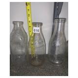 DAIRY MILK BOTTLES, EMBOSSED GLASS, ASSORTED