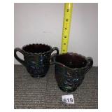 FENTON CARNIVAL GLASS CREAMER AND SUGAR BOWL,