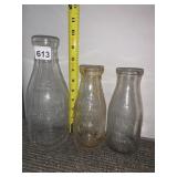 GLASS MILK BOTTLES, EMBOSSED LETTERING, INCLUDES