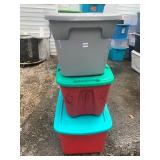 PLASTIC STORAGE BINS, ASSORTED COLORS, LIDS