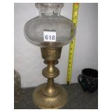 BRASS TABLE LAMP, RIBBED BASE, CLEAR GLASS