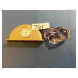SHANNONS QUARTZ DESK CLOCK, GLASS RABBIT