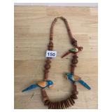 HAND-CARVED WOODEN BEAD NECKLACE, PAINTED PARROT