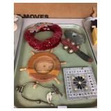 CHRISTMAS WREATHS, WOODEN SHIP WHEEL TRIVET,