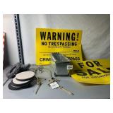 WARNING AND FOR SALE SIGNS, METAL LAMP HARP,