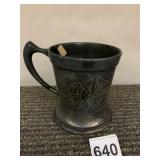 METAL MUG, ETCHED GEOMETRIC PATTERN, TAPERED