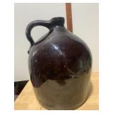 STONEWARE JUG, DARK BROWN GLAZE, APPLIED HANDLE,