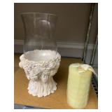 RESIN FLORAL CANDLE HOLDER W/ GLASS HURRICANE,