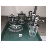 BATHROOM ACCESSORY SET, GLASS AND CHROME,