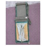 FOLDING STOOL, GREEN PAINTED WOOD FRAME, CANVAS