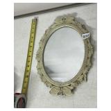 OVAL WALL MIRROR, CAST METAL FRAME, CREAM