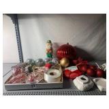 CHRISTMAS DECORATION LOT, HAND-CARVED SANTA