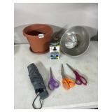 TERRACOTTA PLANTER W/ SAUCER, METAL HEAT LAMP W/