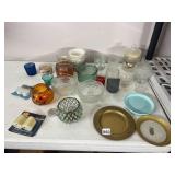 ASSORTED GLASS CANDLE HOLDERS, VOTIVES,