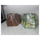 PAIR OF HEXAGONAL LAMPSHADES, FABRIC