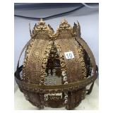 GILT METAL FILIGREE CHANDELIER SHADE, CROWN FORM,