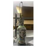 PORCELAIN TABLE LAMP, BALUSTER FORM, HAND-PAINTED