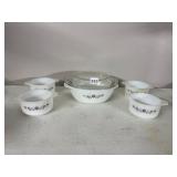 PYREX MILK GLASS CASSEROLE DISH W/ LID, FOUR