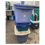 PLASTIC STORAGE TOTES, ASSORTED COLORS, LIDS