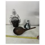 WROUGHT IRON WALL BASKET, METAL FUNNEL, CAST IRON