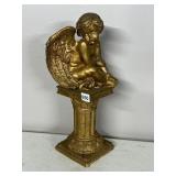 CAST METAL CHERUB STATUE, GILT FINISH, READING