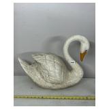 CERAMIC SWAN FIGURINE, WHITE GLAZE, ORANGE BEAK,