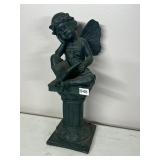 CAST METAL CHERUB STATUE, DARK PATINA, READING