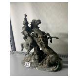 CAST METAL SCULPTURE, MOUNTED HORSEMAN FIGHTING