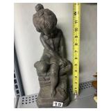 GIRL STATUE, COMPOSITION MATERIAL, SEATED POSE,