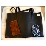 VINCE CAMUTO BLACK LEATHER TOTE BAG, SONIA