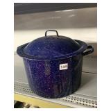 ENAMELWARE STOCK POT, BLUE SPATTER FINISH,