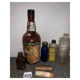 ASSORTED GLASS BOTTLES, INCLUDES HIRAM WALKER