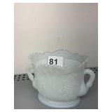 MILK GLASS PLANTER, SWAN MOTIF, SCALLOPED RIM,